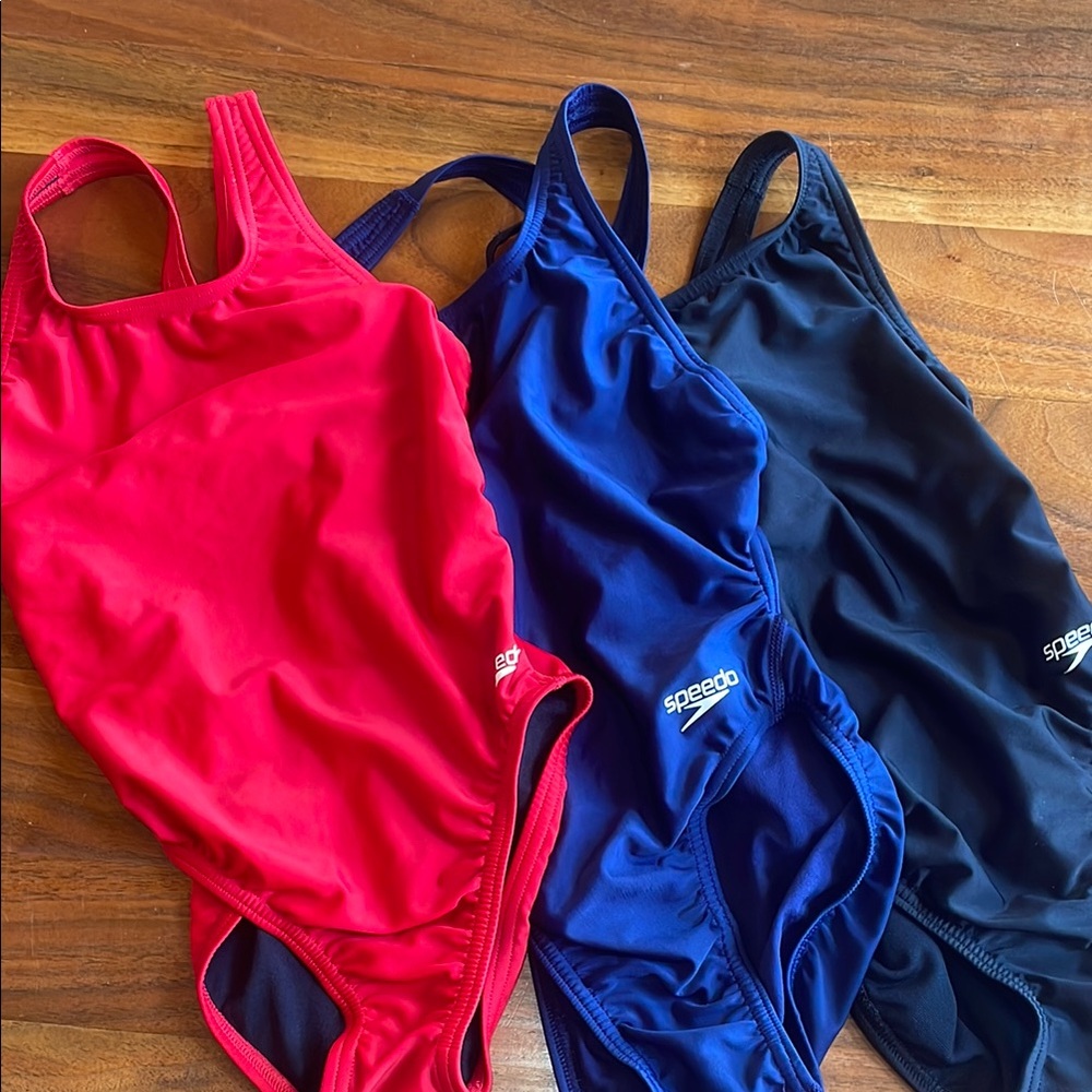 Speedo Athletic Swimsuit Trio - Scarlet, Navy, Midnight. Size 28 = sz2. Pro LT.